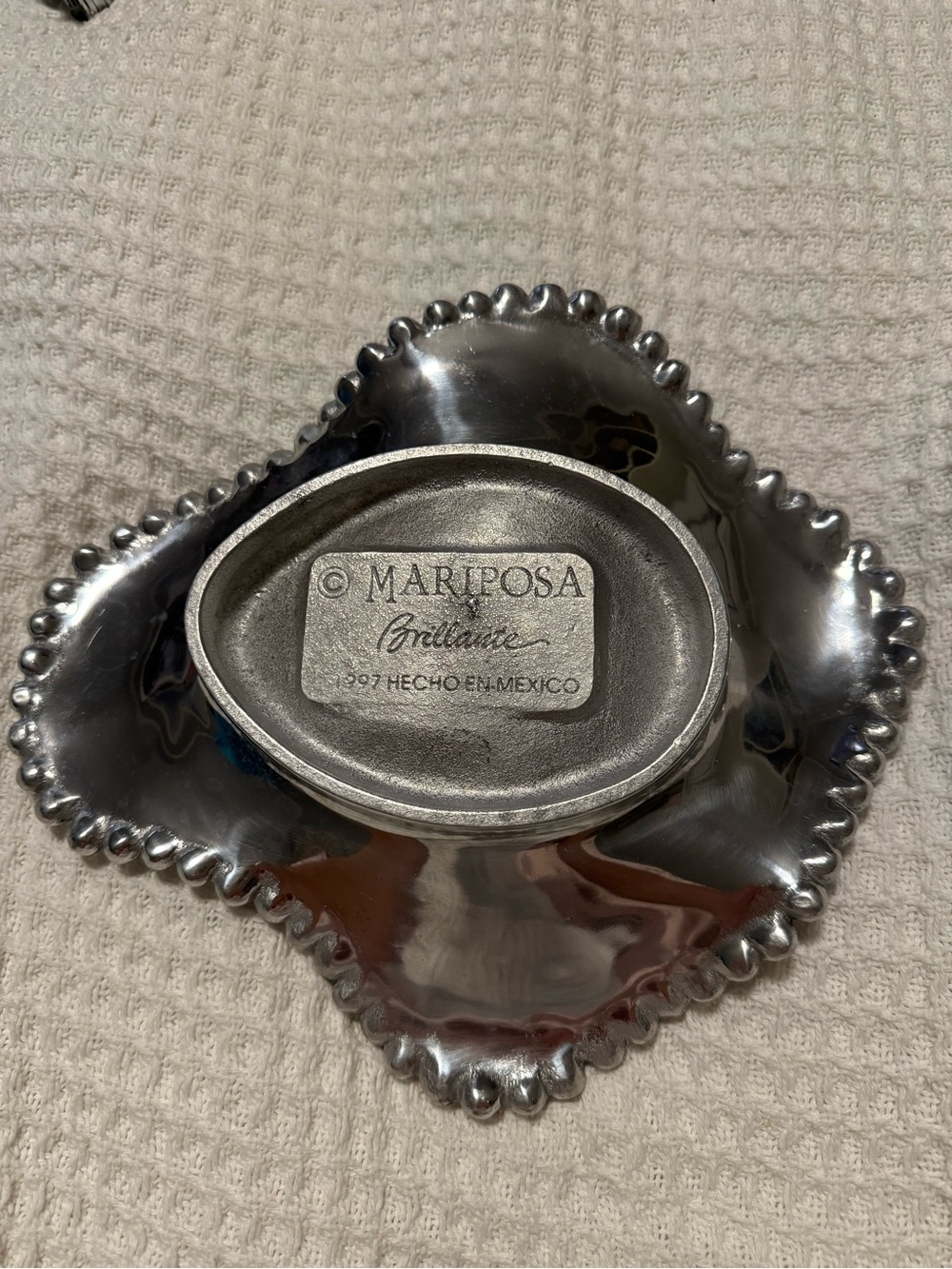 Mariposa Brilliance Beaded Aluminum Catchall Trinket Dish Tray 10” - Picture 2 of 3